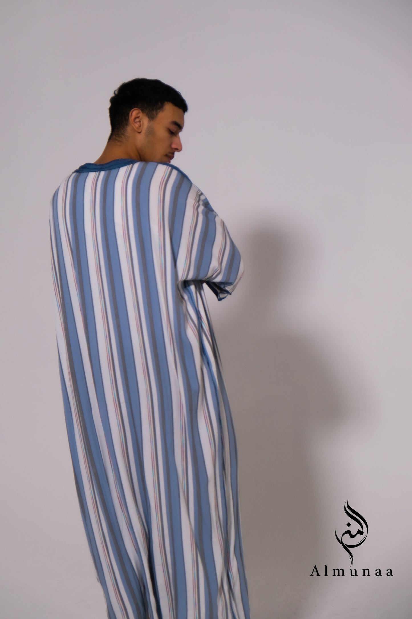 MENS Moroccan Cotton Summer Wedding KAFTAN DRESS – Minimalist Blue Stripes Kaftan Dress Available In Multiple Sizes
