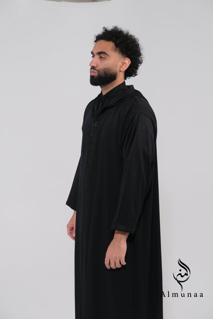 Custom All Black Luxury Moroccan Djellaba with Kaftan handmade