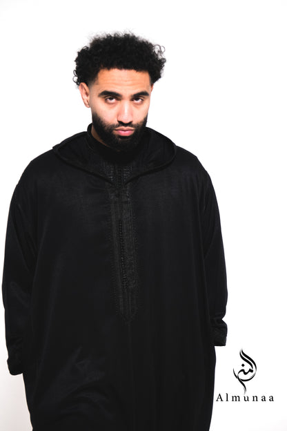 Custom All Black Luxury Moroccan Djellaba with Kaftan handmade