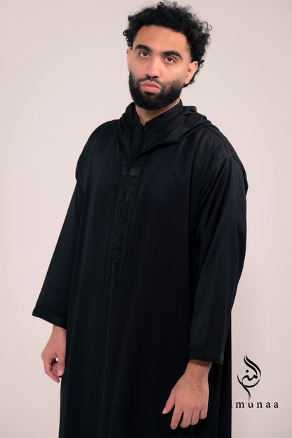Custom All Black Luxury Moroccan Djellaba with Kaftan handmade