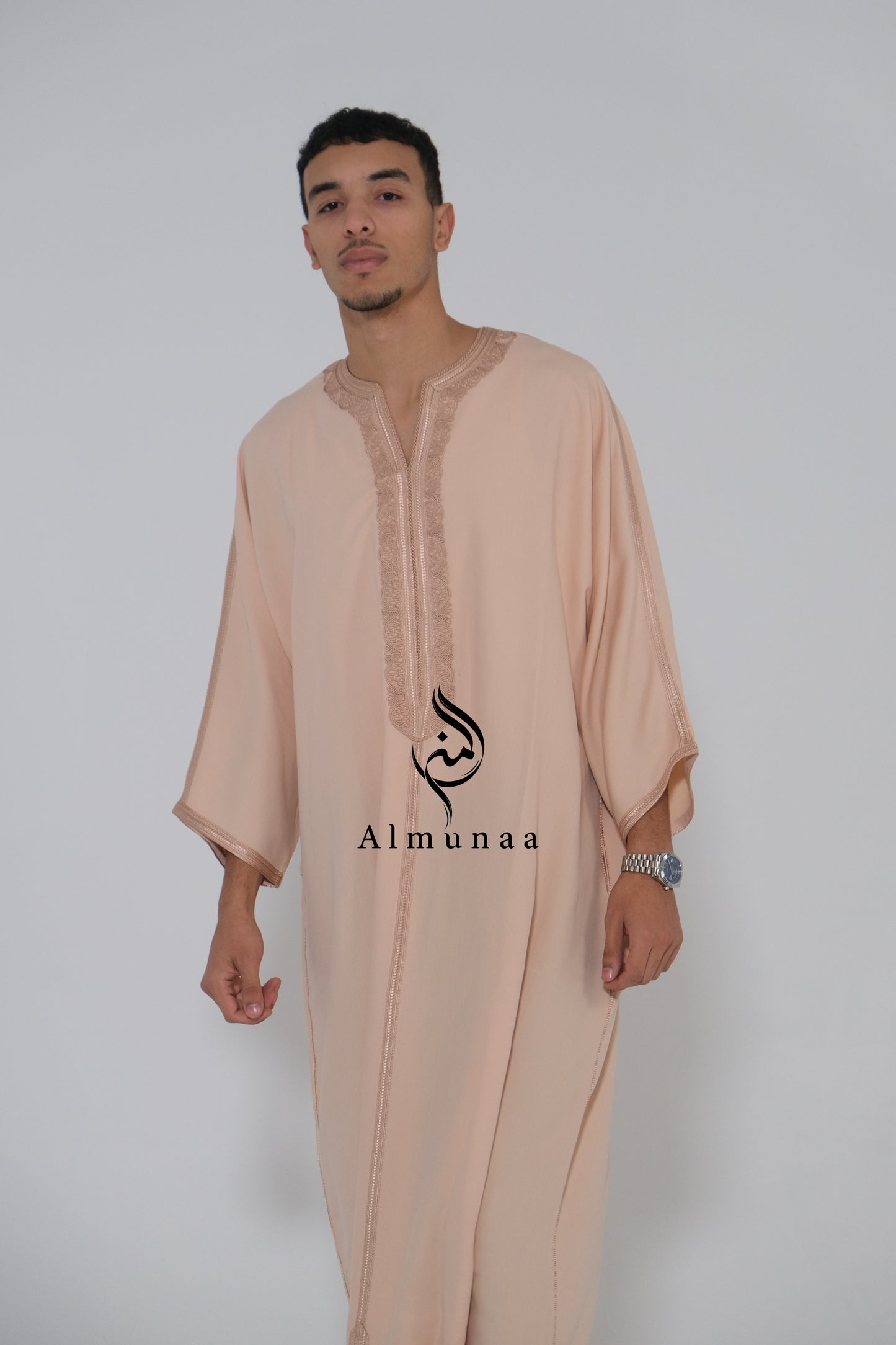 Men's Moroccan Gandoura/ Thobe For Men in Beige Color - Handmade Traditional Moroccan dress Menwear Garment Clothing