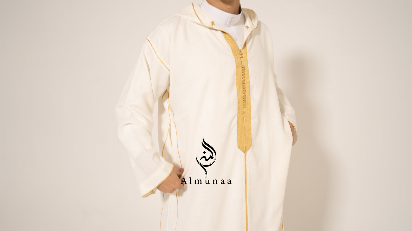 MENS White and Gold Moroccan Luxury Custom Djellaba, available in different sizes