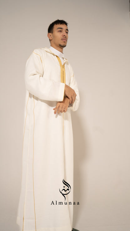 MENS White and Gold Moroccan Luxury Custom Djellaba, available in different sizes