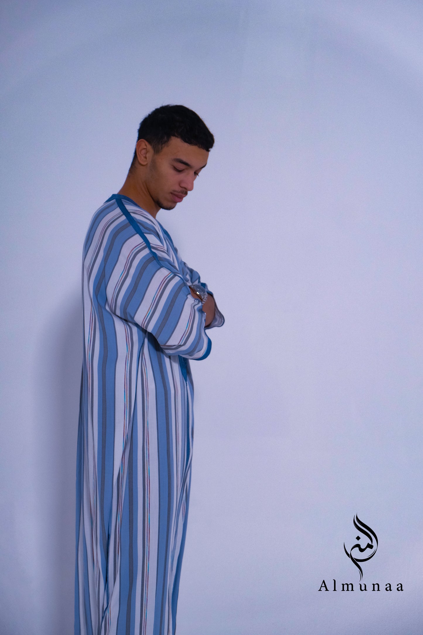 MENS Moroccan Cotton Summer Wedding KAFTAN DRESS – Minimalist Blue Stripes Kaftan Dress Available In Multiple Sizes