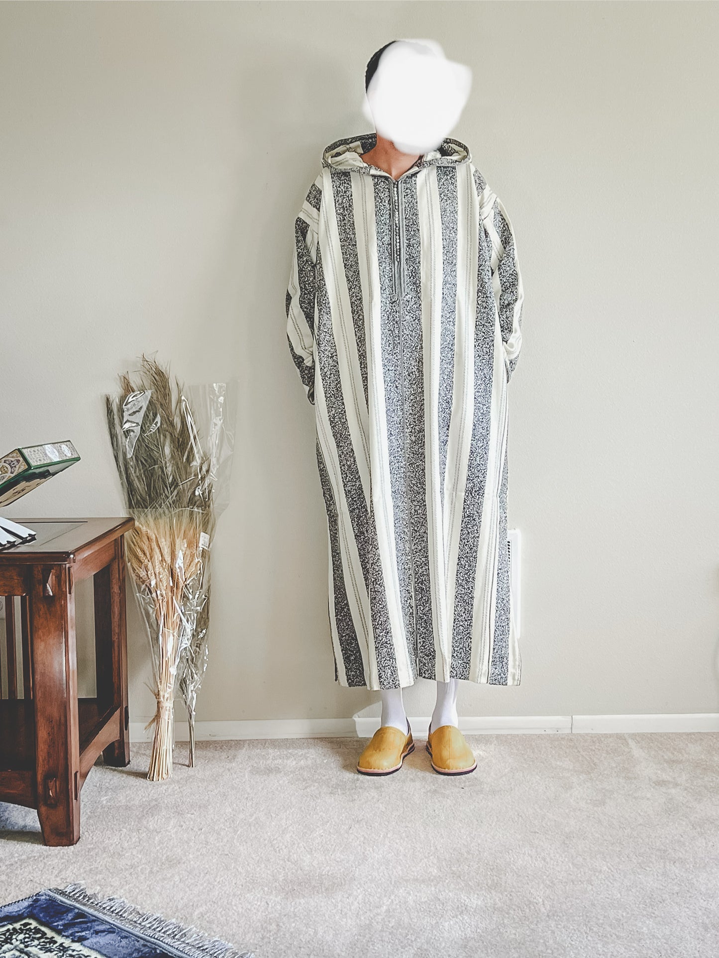 Mens WINTER DJELLABA STRIPPED Dress with Hood, Jabador Long Sleeve Hooded Caftan Custom Djellaba all Sizes