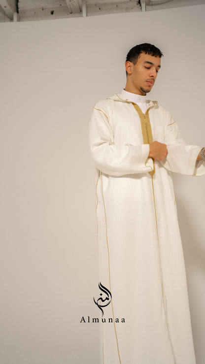MENS White and Gold Moroccan Luxury Custom Djellaba, available in different sizes