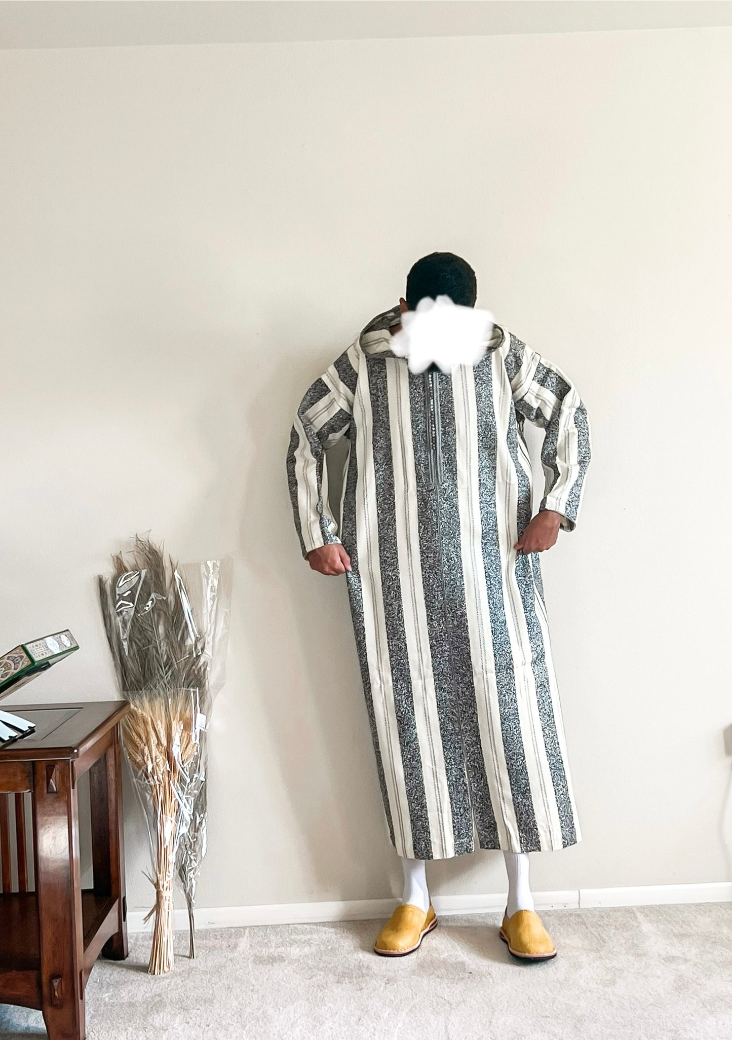 Mens WINTER DJELLABA STRIPPED Dress with Hood, Jabador Long Sleeve Hooded Caftan Custom Djellaba all Sizes