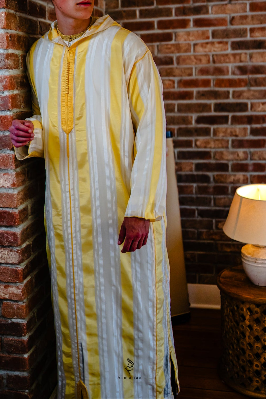 Luxurious Djellaba with Under Shirt in Stunning Royal Gold and White Color | Available in Different Sizes