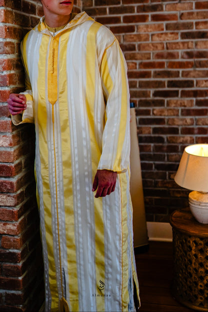 Luxurious Djellaba with Under Shirt in Stunning Royal Gold and White Color | Available in Different Sizes