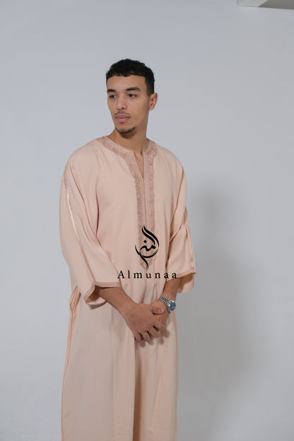 Men's Moroccan Gandoura/ Thobe For Men in Beige Color - Handmade Traditional Moroccan dress Menwear Garment Clothing