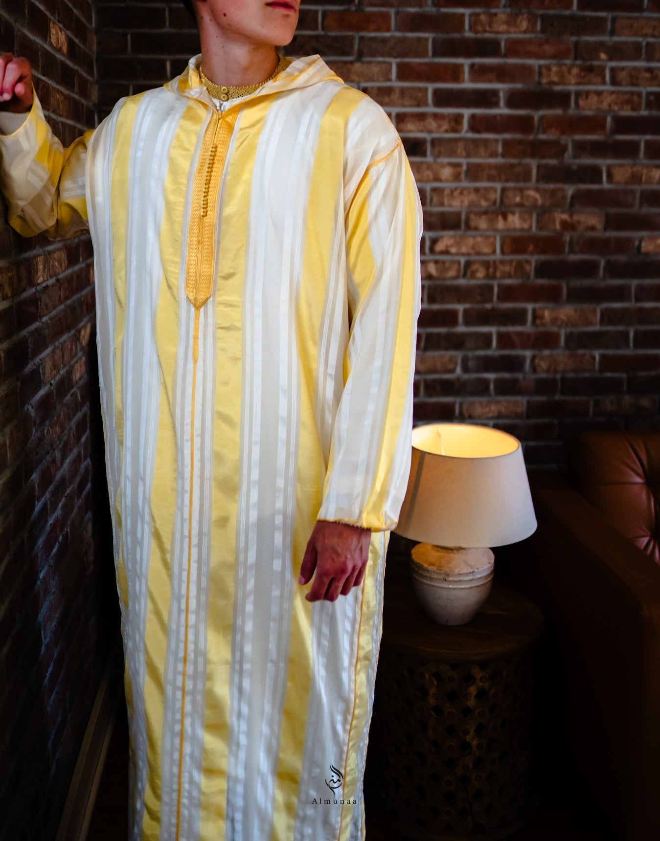 Luxurious Djellaba with Under Shirt in Stunning Royal Gold and White Color | Available in Different Sizes