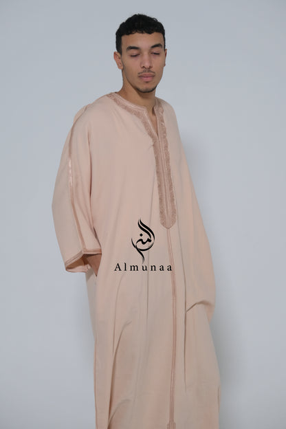 Men's Moroccan Gandoura/ Thobe For Men in Beige Color - Handmade Traditional Moroccan dress Menwear Garment Clothing