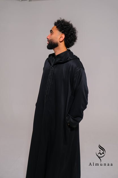 Custom All Black Luxury Moroccan Djellaba with Kaftan handmade