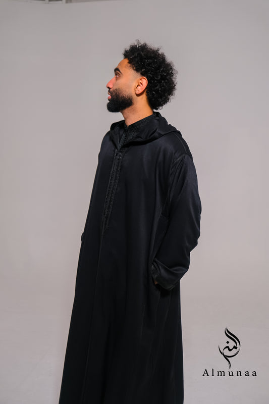 Custom All Black Luxury Moroccan Djellaba with Kaftan handmade
