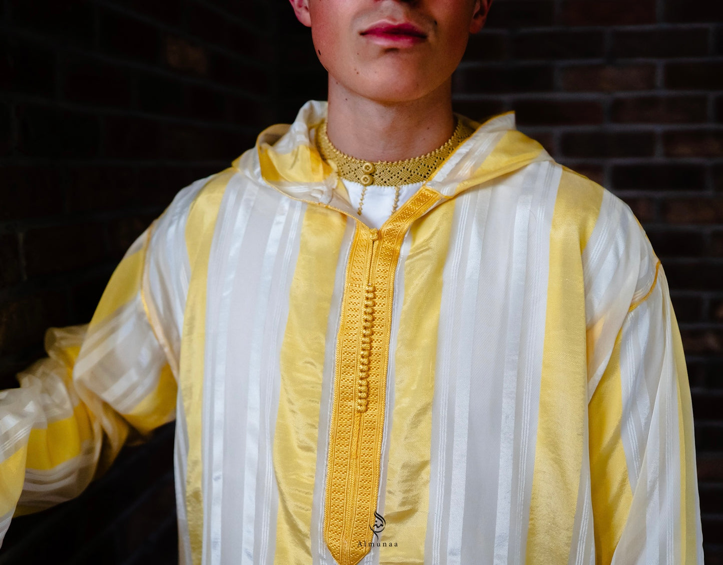 Luxurious Djellaba with Under Shirt in Stunning Royal Gold and White Color | Available in Different Sizes