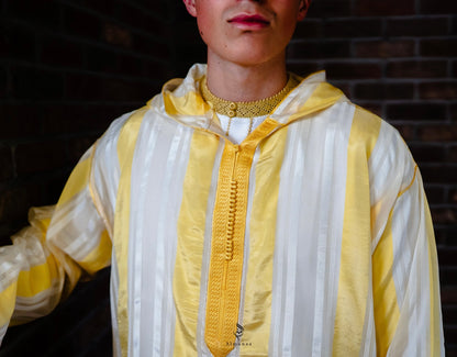 Luxurious Djellaba with Under Shirt in Stunning Royal Gold and White Color | Available in Different Sizes