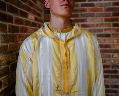 Luxurious Djellaba with Under Shirt in Stunning Royal Gold and White Color | Available in Different Sizes