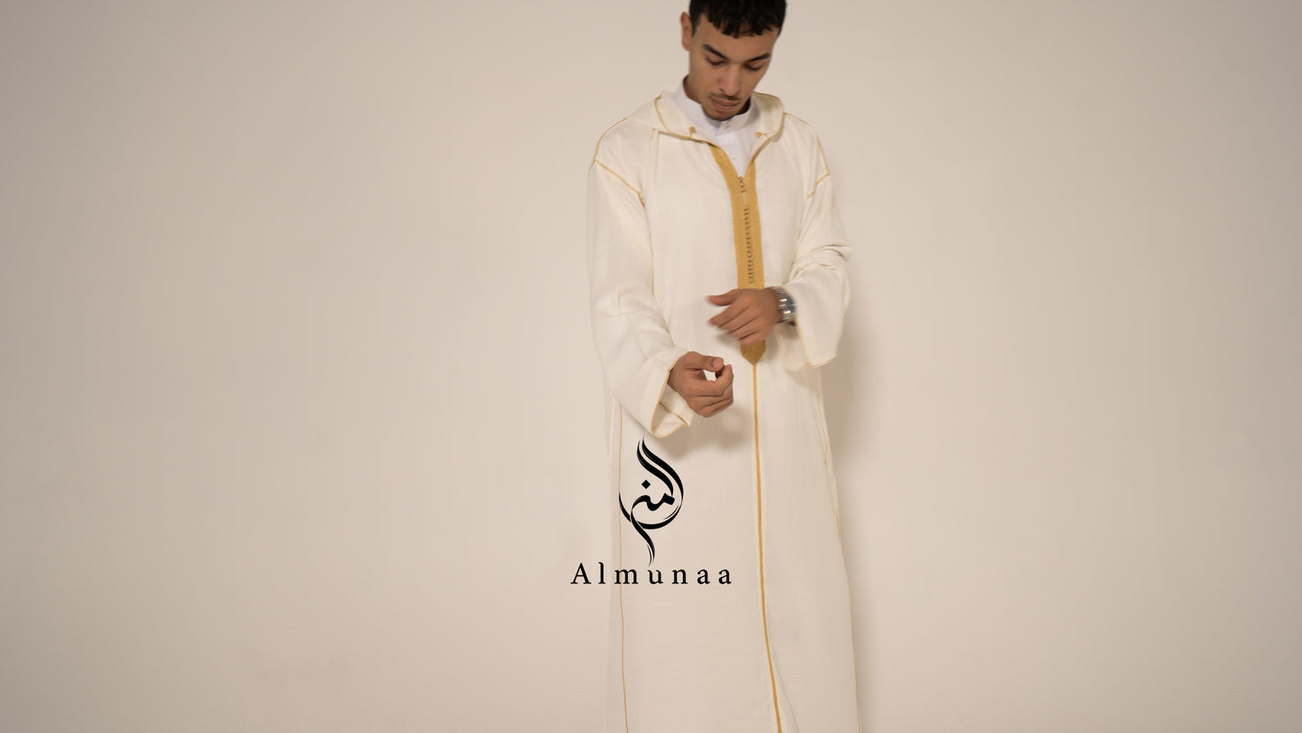 MENS White and Gold Moroccan Luxury Custom Djellaba, available in different sizes