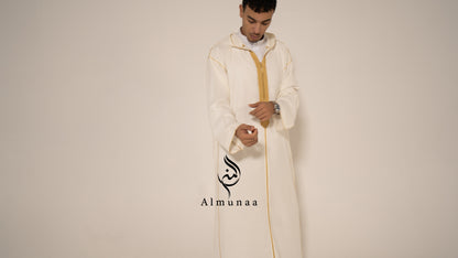 MENS White and Gold Moroccan Luxury Custom Djellaba, available in different sizes