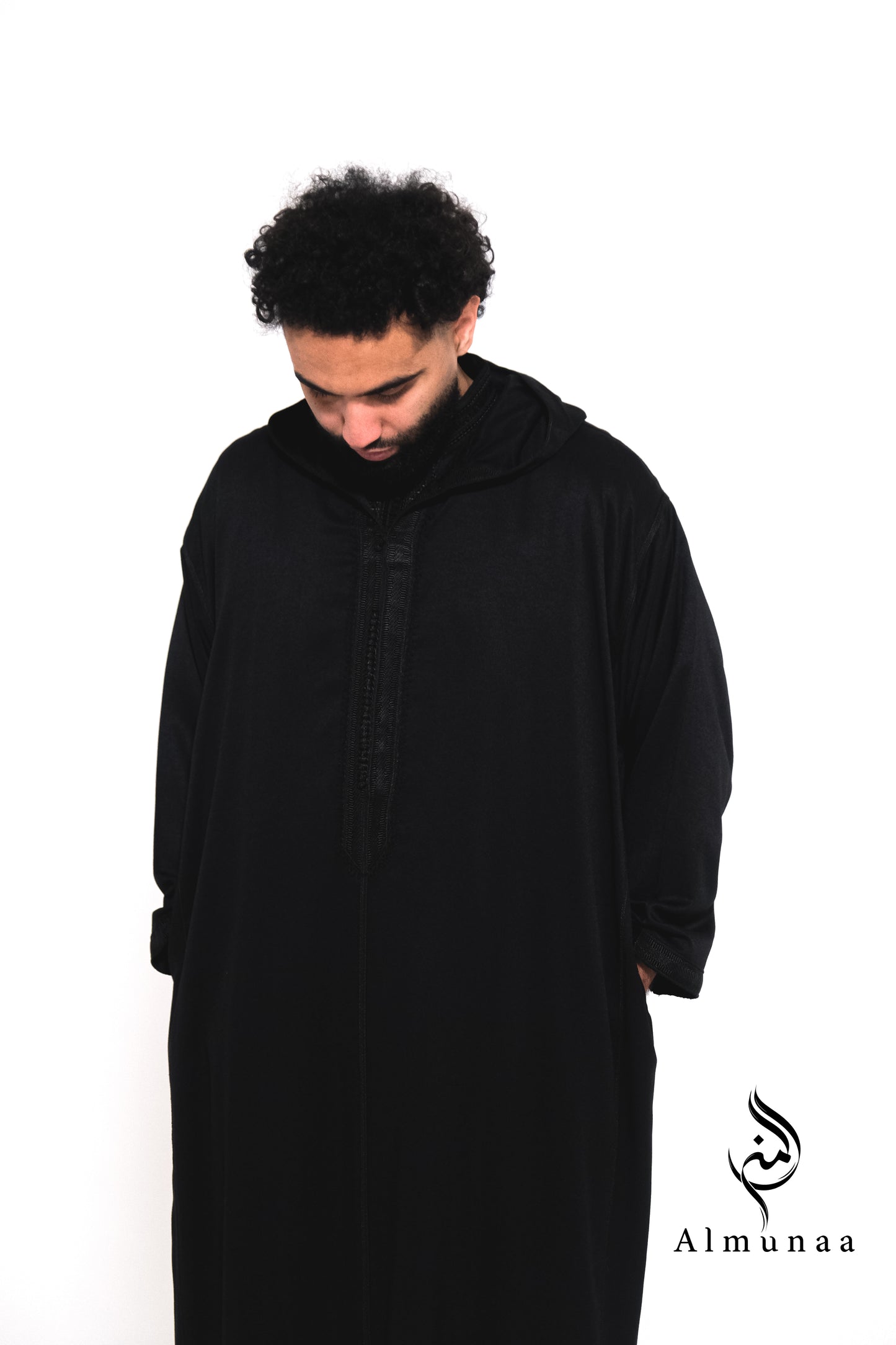 Custom All Black Luxury Moroccan Djellaba with Kaftan handmade