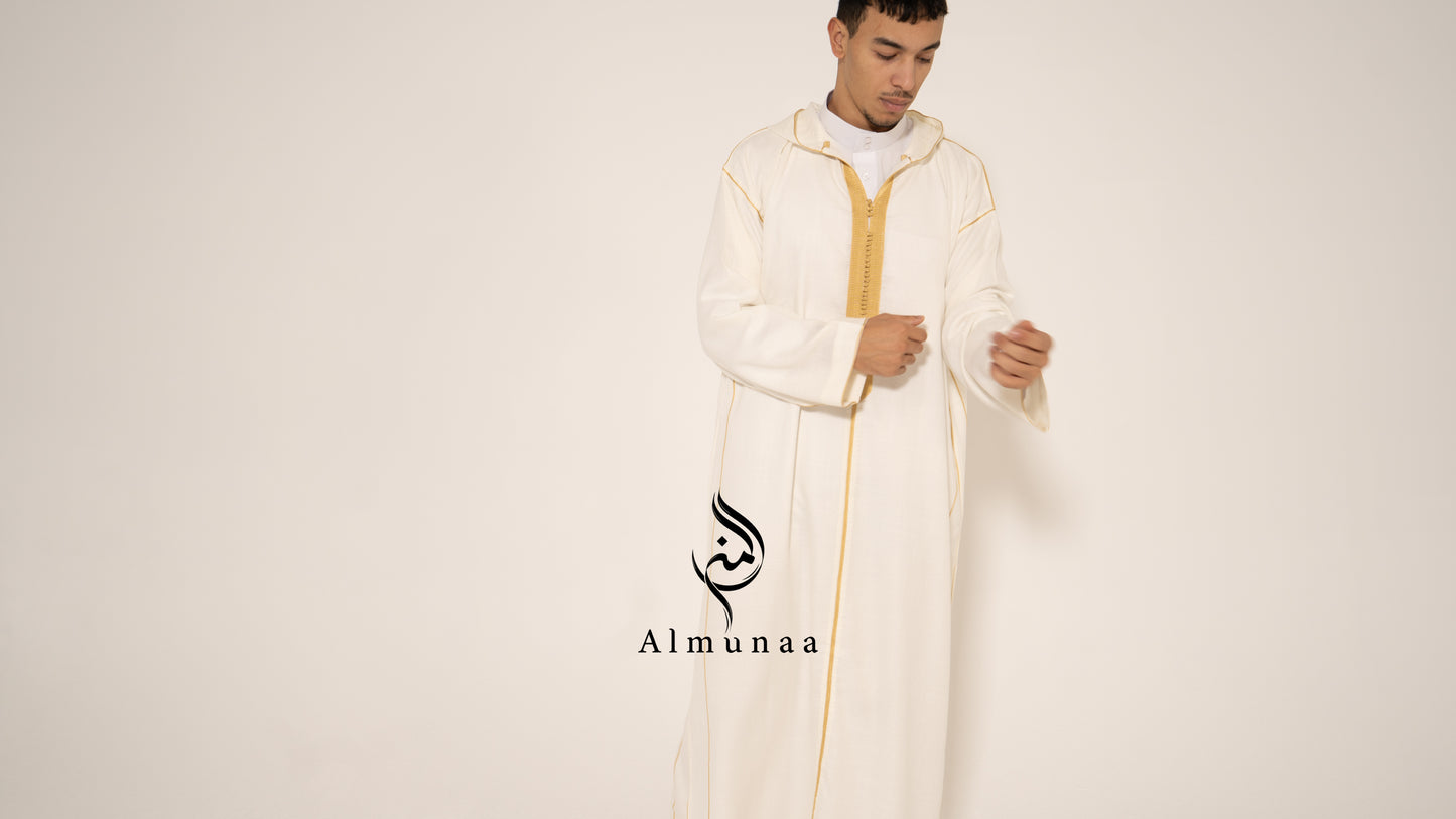 MENS White and Gold Moroccan Luxury Custom Djellaba, available in different sizes