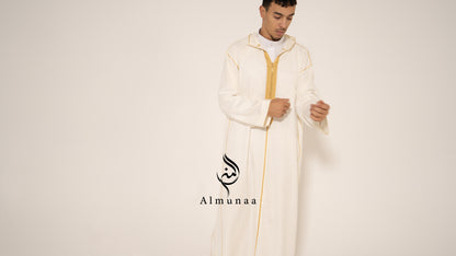 MENS White and Gold Moroccan Luxury Custom Djellaba, available in different sizes