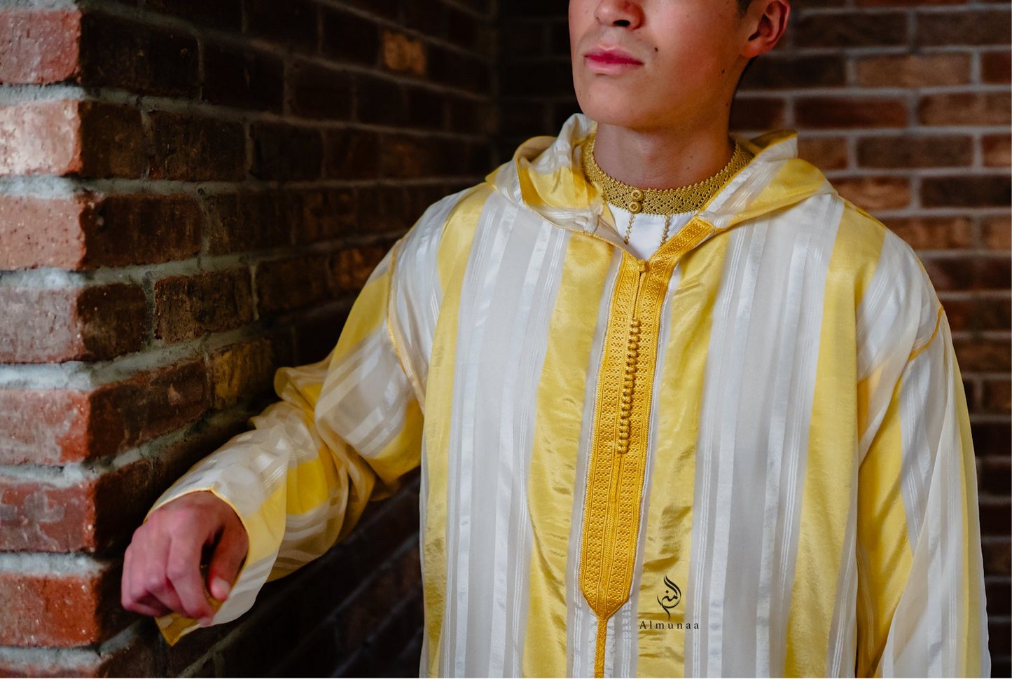 Luxurious Djellaba with Under Shirt in Stunning Royal Gold and White Color | Available in Different Sizes