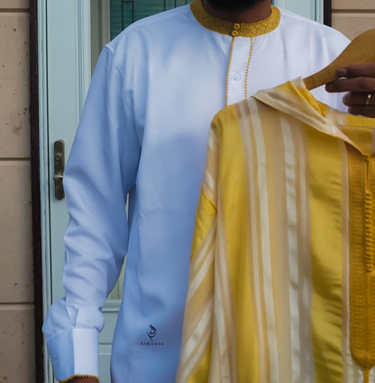 Luxury Moroccan Djellaba with Under Shirt in Stunning Royal Gold and White Color, xury thobes | Available in Different Sizes