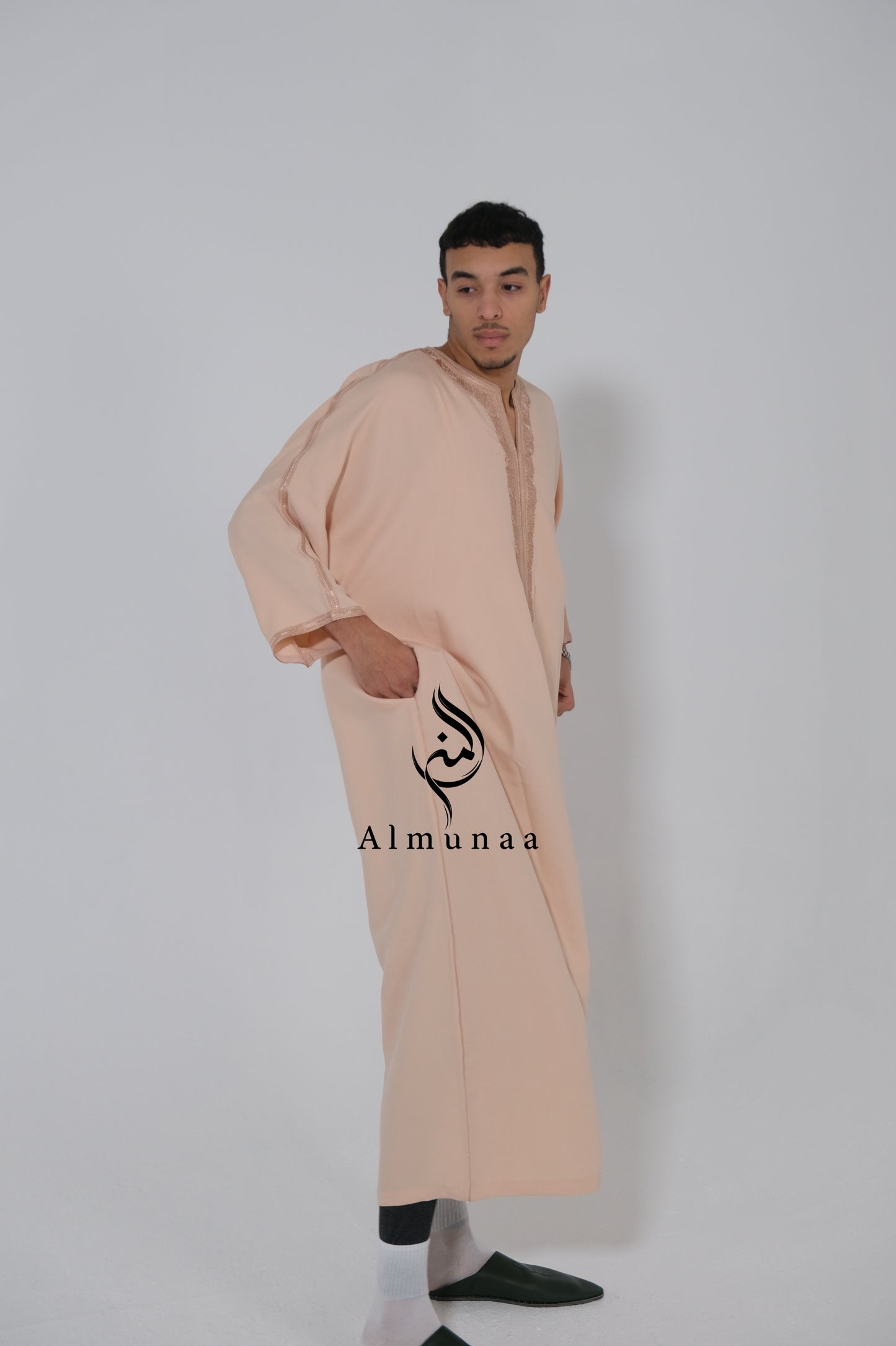 Men's Moroccan Gandoura/ Thobe For Men in Beige Color - Handmade Traditional Moroccan dress Menwear Garment Clothing