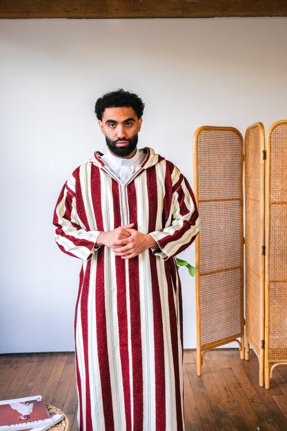 Mens WINTER DJELLABA STRIPPED Dress with Hood, Jabador Long Sleeve Hooded Caftan Custom Djellaba all Sizes