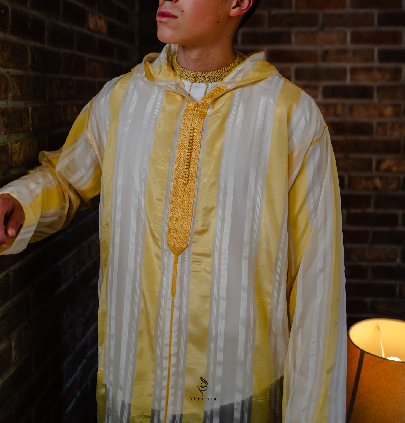 Luxurious Djellaba with Under Shirt in Stunning Royal Gold and White Color | Available in Different Sizes