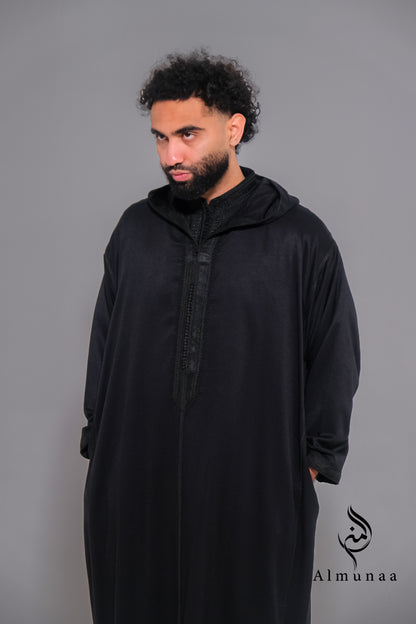 Custom All Black Luxury Moroccan Djellaba with Kaftan handmade