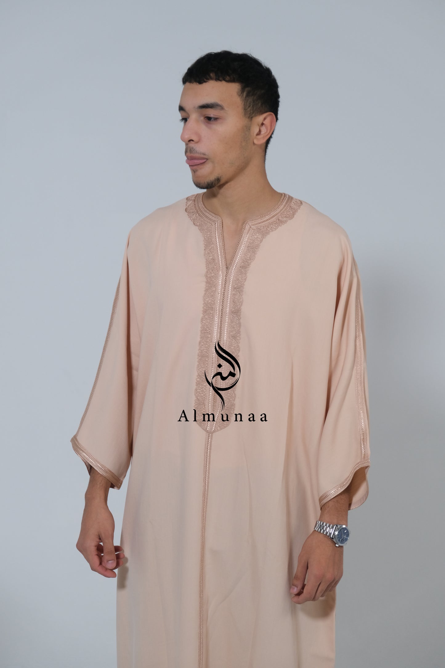 Men's Moroccan Gandoura/ Thobe For Men in Beige Color - Handmade Traditional Moroccan dress Menwear Garment Clothing