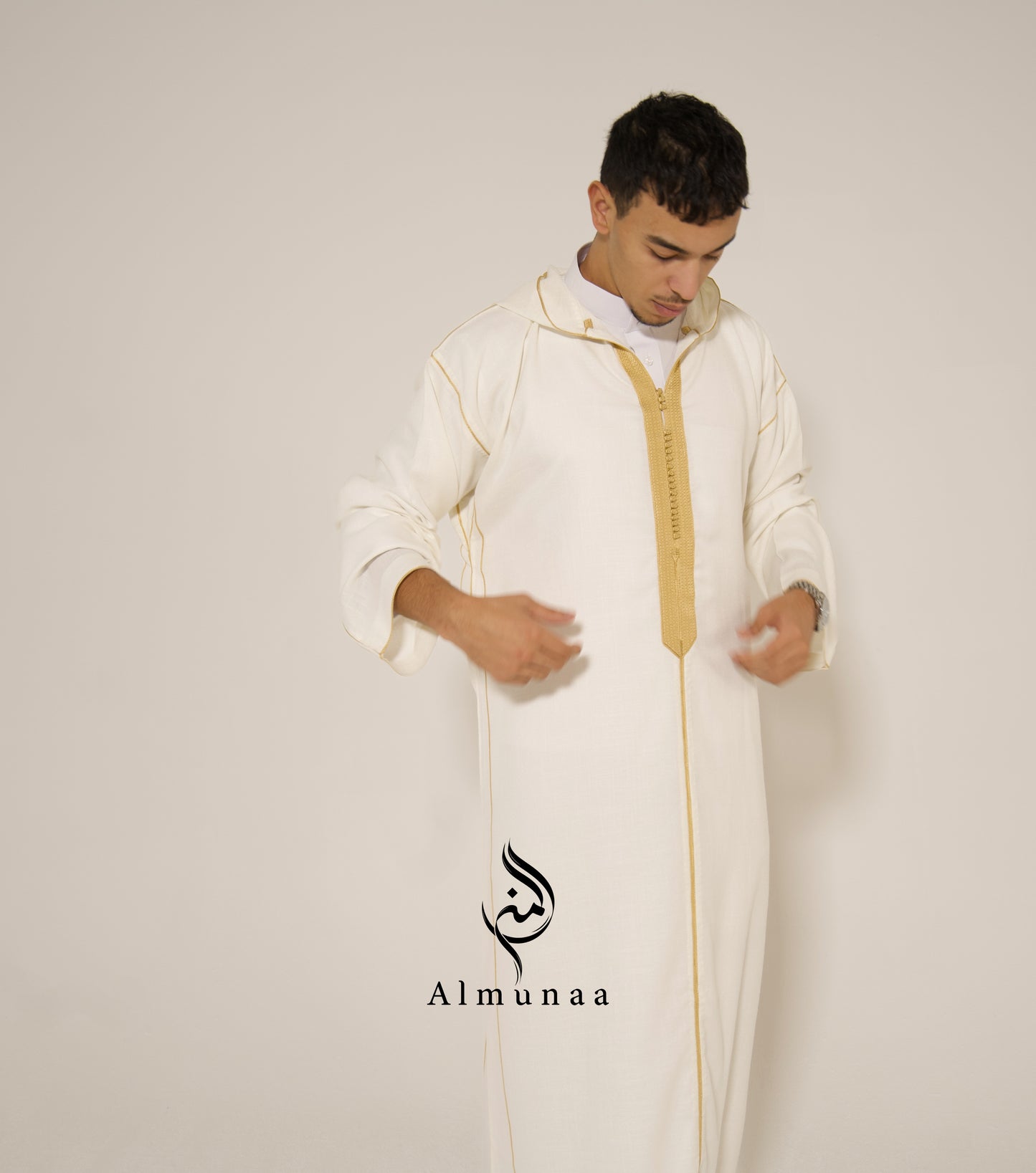 MENS White and Gold Moroccan Luxury Custom Djellaba, available in different sizes