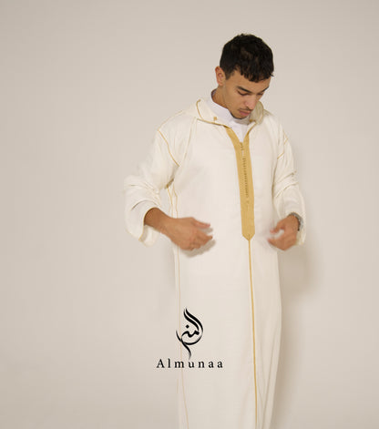 MENS White and Gold Moroccan Luxury Custom Djellaba, available in different sizes