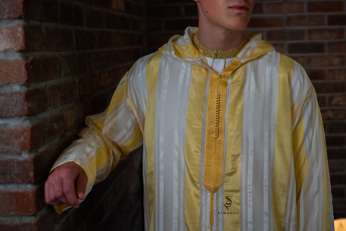 Luxurious Djellaba with Under Shirt in Stunning Royal Gold and White Color | Available in Different Sizes