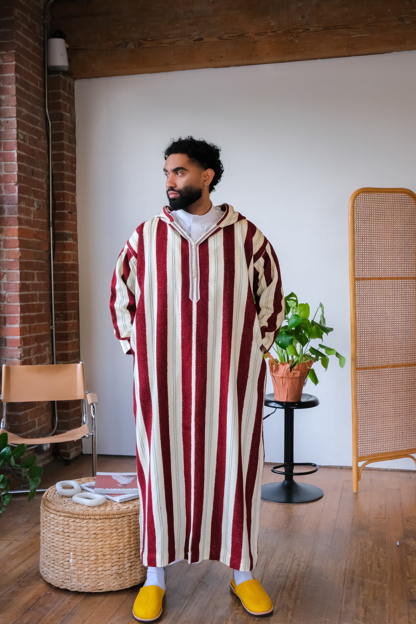 Long sleeve red djellaba with stripes 