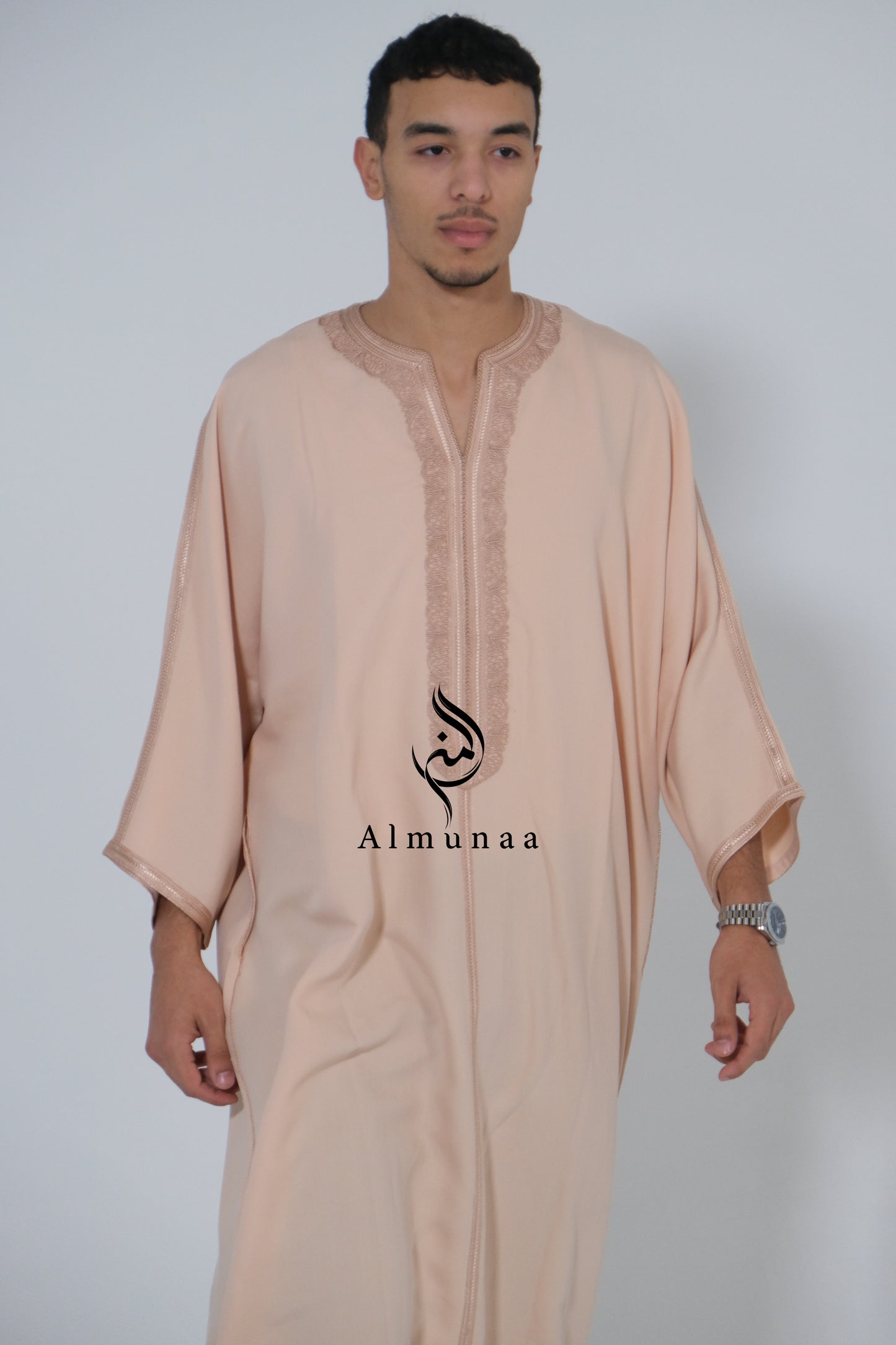 Men's Moroccan Gandoura/ Thobe For Men in Beige Color - Handmade Traditional Moroccan dress Menwear Garment Clothing