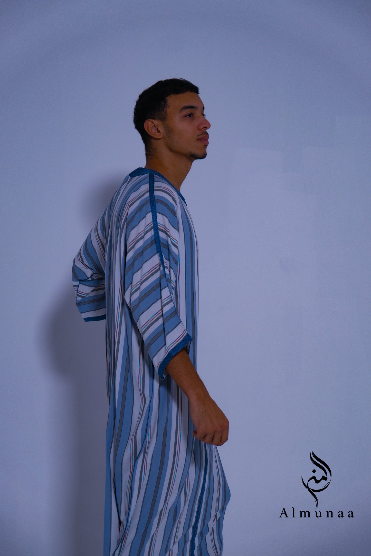 MENS Moroccan Cotton Summer Wedding KAFTAN DRESS – Minimalist Blue Stripes Kaftan Dress Available In Multiple Sizes