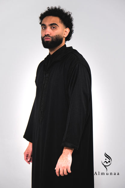 Custom All Black Luxury Moroccan Djellaba with Kaftan handmade
