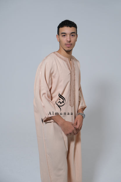 Men's Moroccan Gandoura/ Thobe For Men in Beige Color - Handmade Traditional Moroccan dress Menwear Garment Clothing