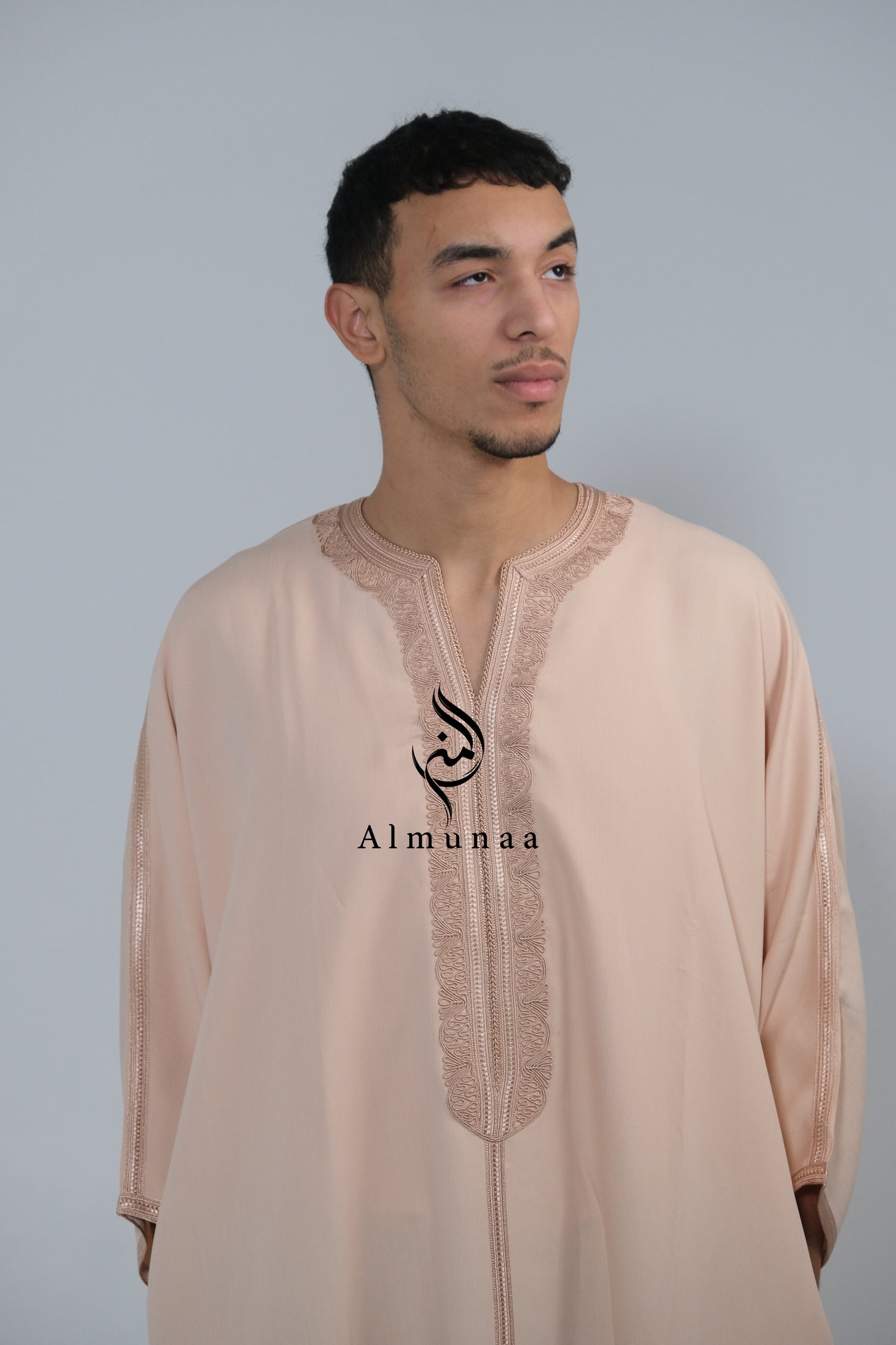 Men's Moroccan Gandoura/ Thobe For Men in Beige Color - Handmade Traditional Moroccan dress Menwear Garment Clothing