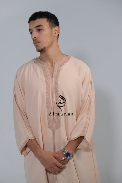 Men's Moroccan Gandoura/ Thobe For Men in Beige Color - Handmade Traditional Moroccan dress Menwear Garment Clothing