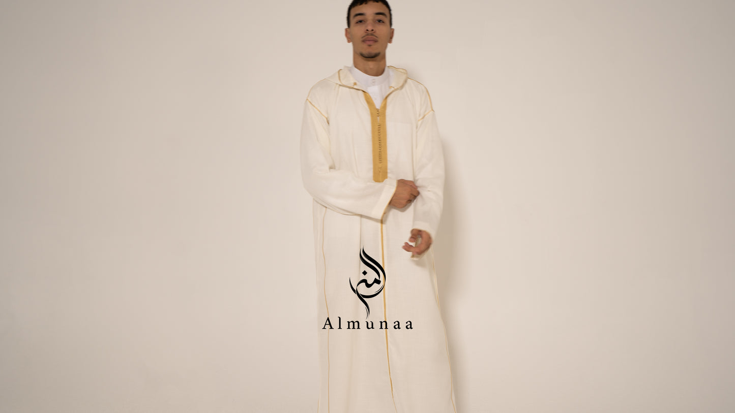 MENS White and Gold Moroccan Luxury Custom Djellaba, available in different sizes