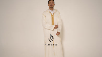 MENS White and Gold Moroccan Luxury Custom Djellaba, available in different sizes