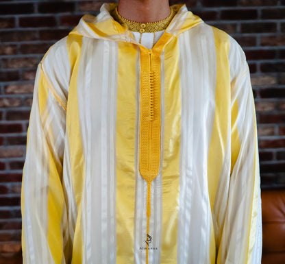 Luxurious Djellaba with Under Shirt in Stunning Royal Gold and White Color | Available in Different Sizes