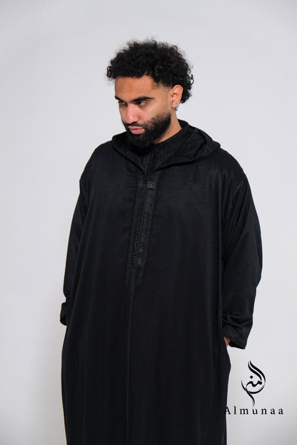 Custom All Black Luxury Moroccan Djellaba with Kaftan handmade