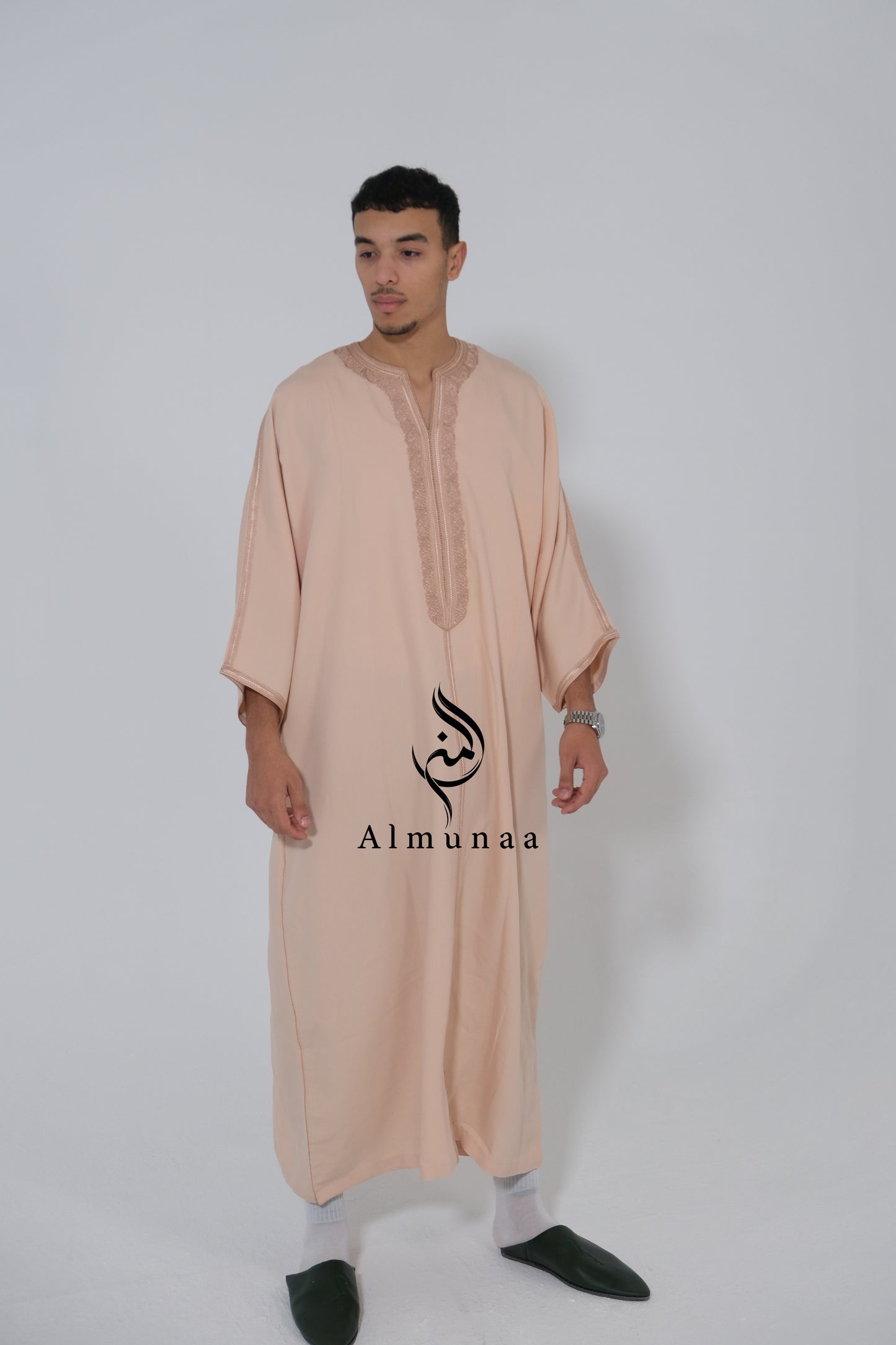 Men's Moroccan Gandoura/ Thobe For Men in Beige Color - Handmade Traditional Moroccan dress Menwear Garment Clothing