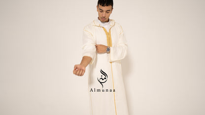 MENS White and Gold Moroccan Luxury Custom Djellaba, available in different sizes