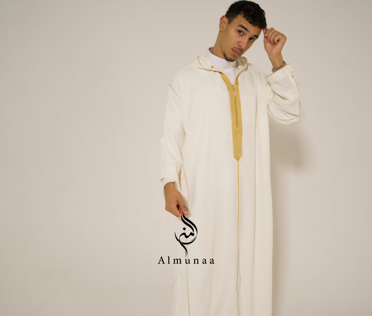 MENS White and Gold Moroccan Luxury Custom Djellaba, available in different sizes